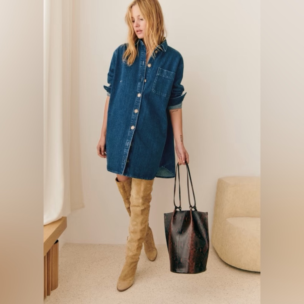 Sézane Dark Blue Denim Shirt Dress